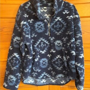Old Navy Dark and Light Blue Sherpa Quarter-Zip Pullover